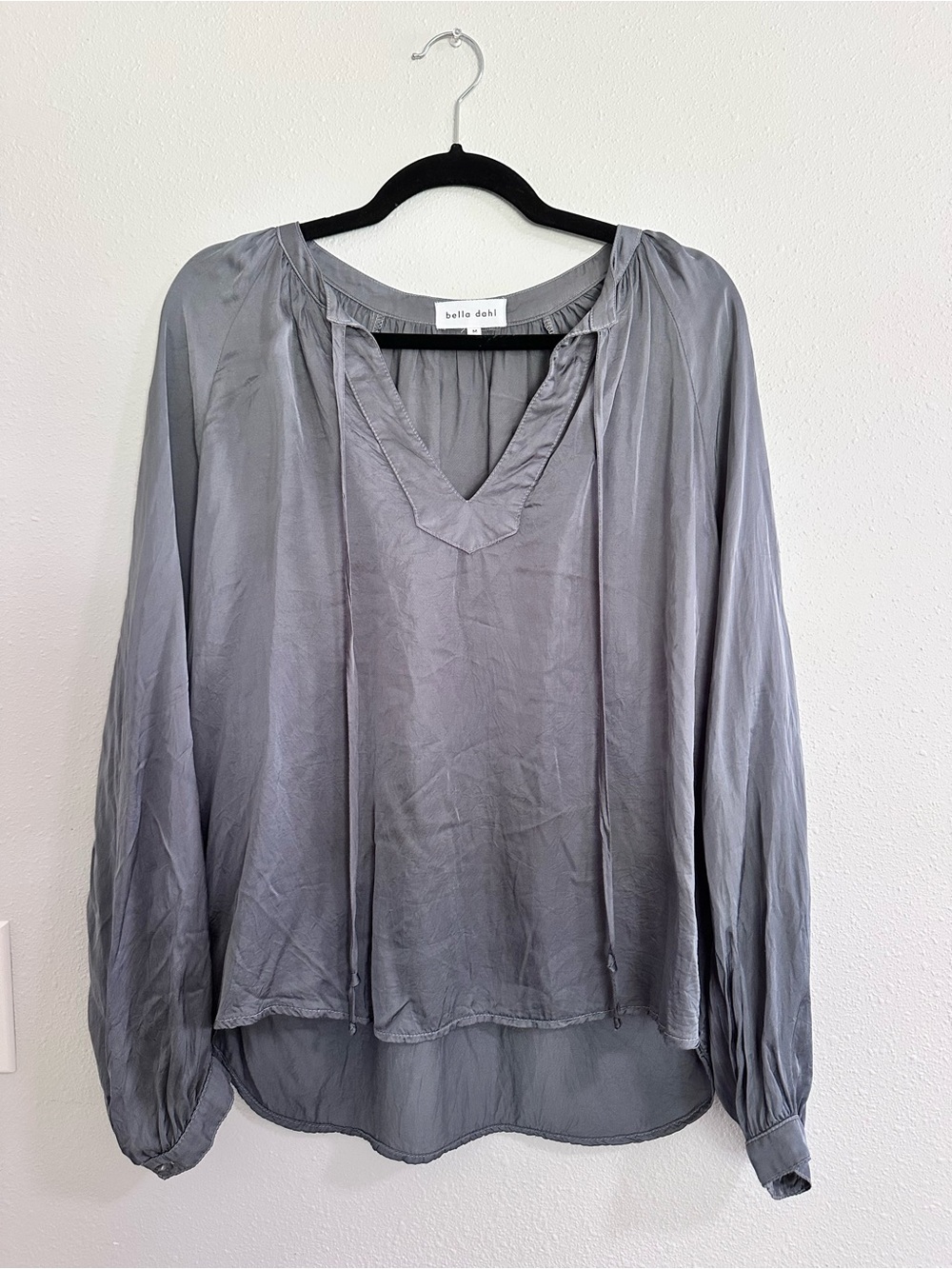 Bella Dahl Slate Gray V-Neck Long Sleeve Peasant Blouse